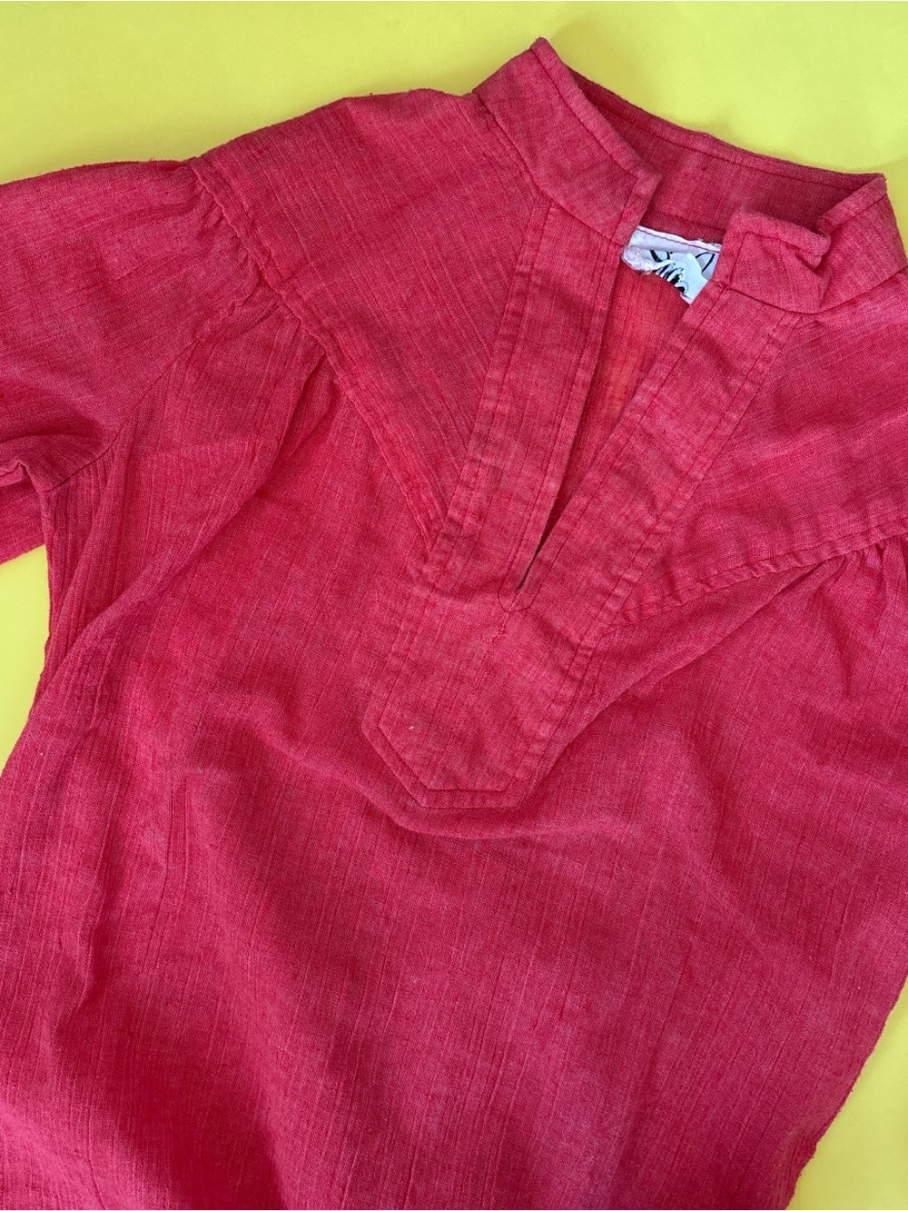 Vintage 60s 70s Union Label Coral Red Cotton Blend Tunic Dress - Picture 8 of 11